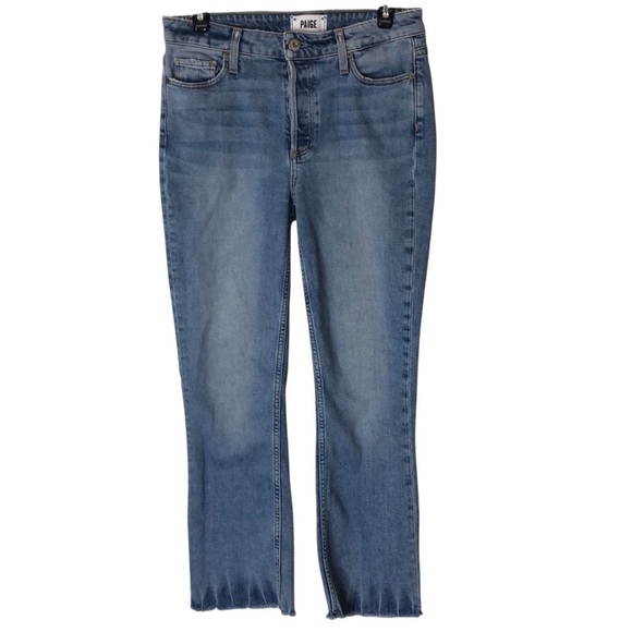 Paige Sz 27 Collette Crop Flare Jeans Light Wash Denim Buttonfly Mid-Rise Blue - Picture 3 of 8